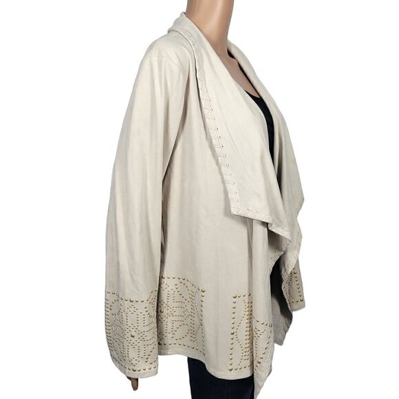 Coldwater Creek Women's Cream Faux Suede Western/Boho Open Jacket Size M - Picture 9 of 13